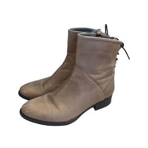 B. Unique Womens Boot Short Brown Soft Leather Lace Up Zip Taupe Sz. 38